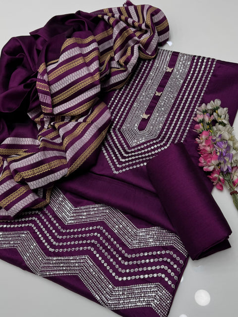 🔥 #WINTER’s Boutique Style Fancy Sequence Embroidery Soosi 3 PC Dress 👗