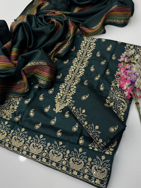 Fancy Beautiful Zaari Sequence Embroidery 🧵 Soosi Stuff 3 PC Dress 👗