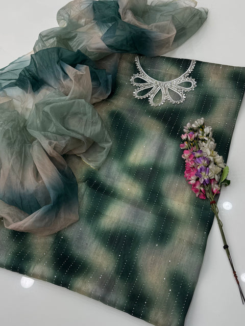 Beautiful Ombré Print Sheesha Silk Stone Work (Embroidered Neckline) 2 Pc Dress 👗