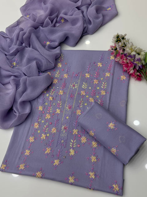 💕 Handmade Traditional Multi Pakka Tanka Thread Embroidery 🧵 Pure Lawn 3 Pc Dress 👗
