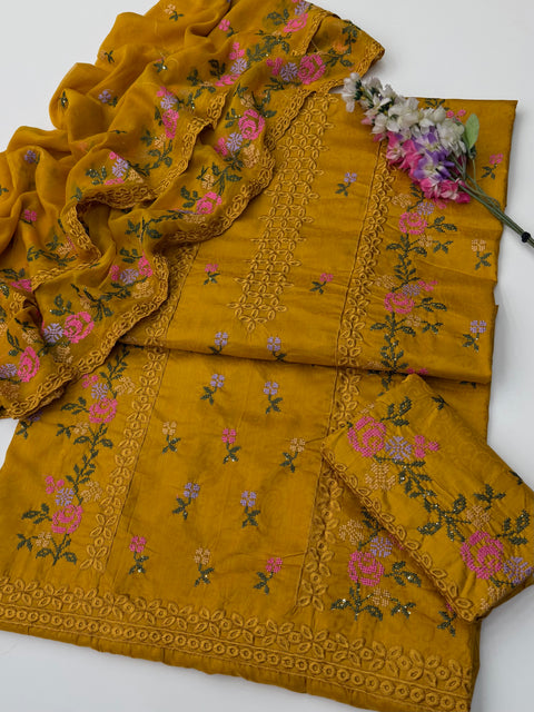 💕 Chikankari & Cross Stitch Sequence Embroidery 🧵 Viscose 3 PC Dress 🔥