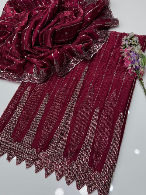 Sheesha Silk Fancy Sequence Pearls Cut Dana Heavy Work 2 Pcs Dress