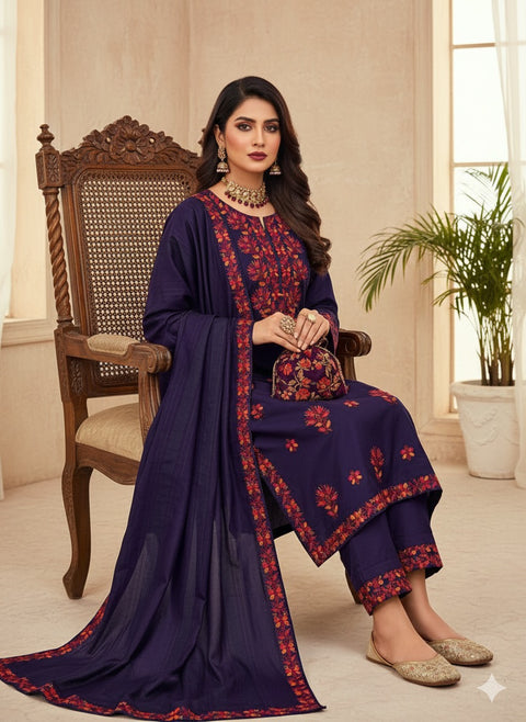🔥 Beautiful Multi Parsi Tanka Handmade Style Embroidery 🧵 Dhanak 3 Pc Dress 👗