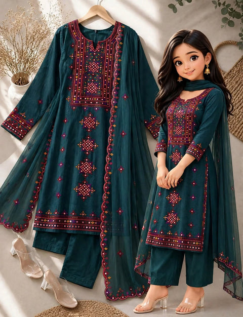 Balouchi Style Embroidery 🧵 With Paani Sheesha Work Viscose Linen 3 PC Dress 👗