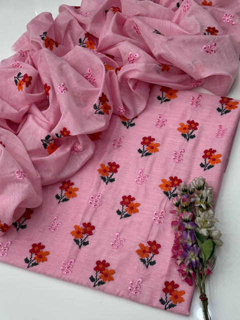 Beautiful Cross Stitch Embroidery 🧵 With Chikankati Boring Work Paper Cotton 2 Pc Dress 👗