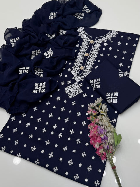 Handmade Sindhi Sheesha Embroidery 🧵 Pure Lawn 3 Pc 👗