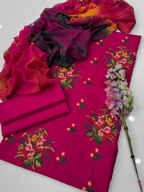 Handmade Style Cross Stitch Tanka Embroidered Lawn 3 Pc Dress 👗