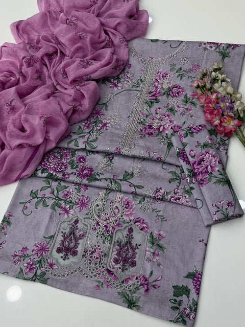 🔥 Beautiful Chikankari Embroidery Digital Printed Lawn 3 PC Dress 👗