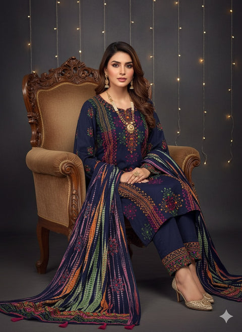 Handcrafted Beautiful Afghani Pasham Embroidery With Sheesha Work Linen 3 Pc Dress 👗