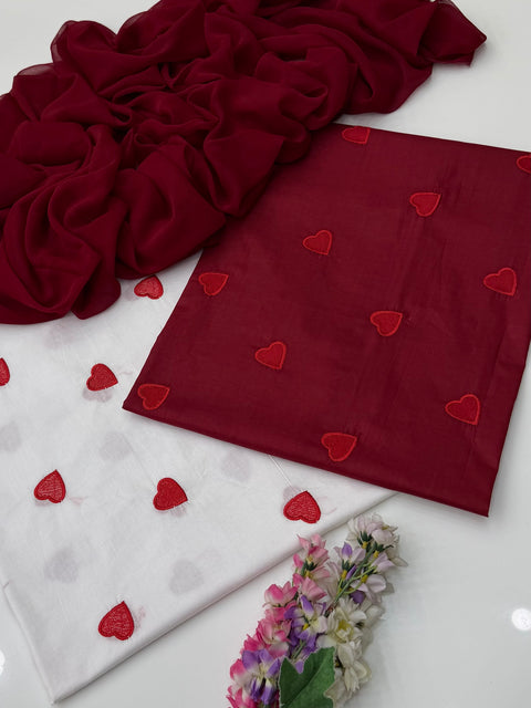 🖤 MOST VIRAL HEART EMBROIDERY 🧵 LAWN 3 PC 🖤