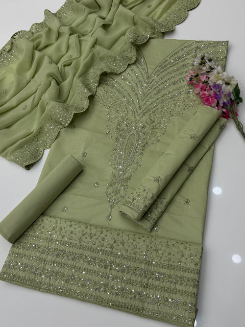 💕 Fancy Beautiful Outfit Bareeze Sequence Embroidery 🪡 Lawn 3 PC Dress 👗