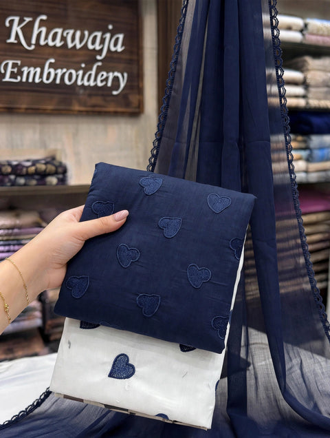 🖤 MOST VIRAL HEART EMBROIDERY 🧵 LAWN 3 PC 🖤