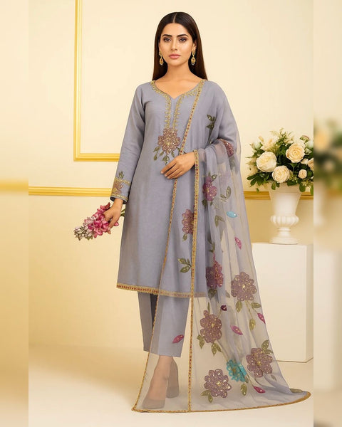 Handwork Stones And Beads Work Oil Painted 🎨 Organza 2 Pc Dress 👗