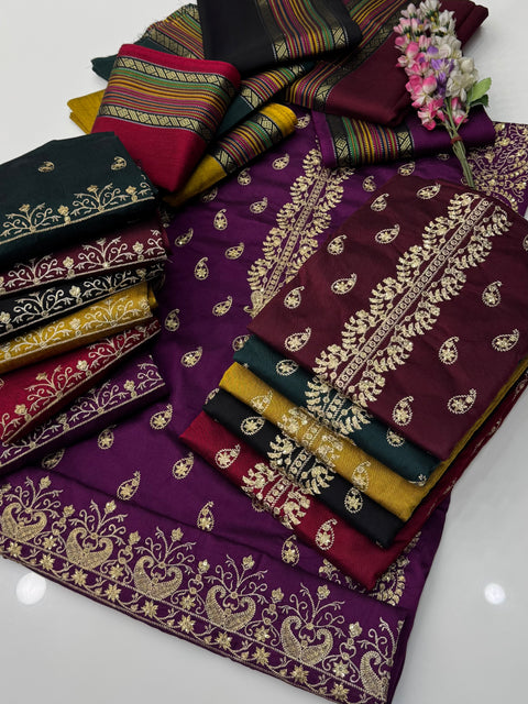 Fancy Beautiful Zaari Sequence Embroidery 🧵 Soosi Stuff 3 PC Dress 👗