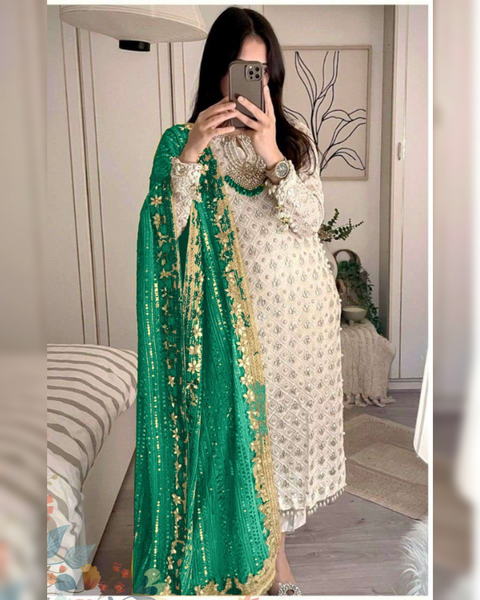 Exclusive Pani Kari & Chikankari Embroidery Premium Chiffion 3 Pc Dress 👗