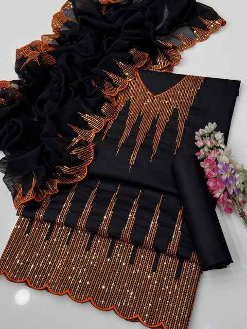 💕 Fancy Sequence Embroidery 🧵 Cotton Lawn 3 PC Dress 👗