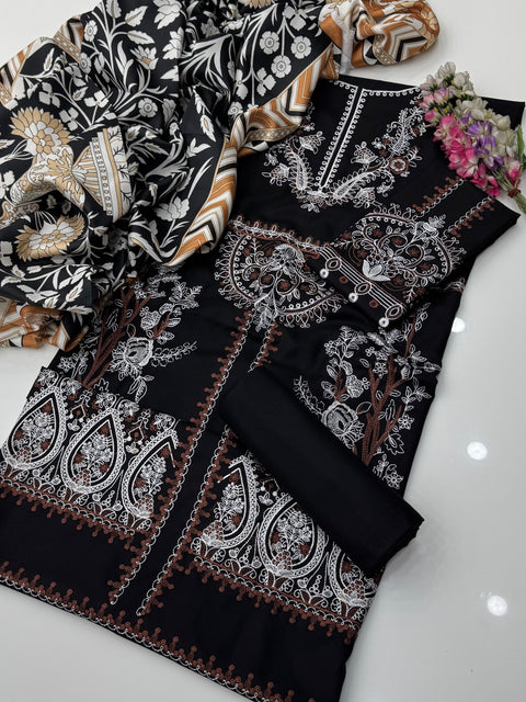 Branded Hit Codes Boutique Style Embroidered Soft Khaddar & Dhanak 3 PC Dress 👗