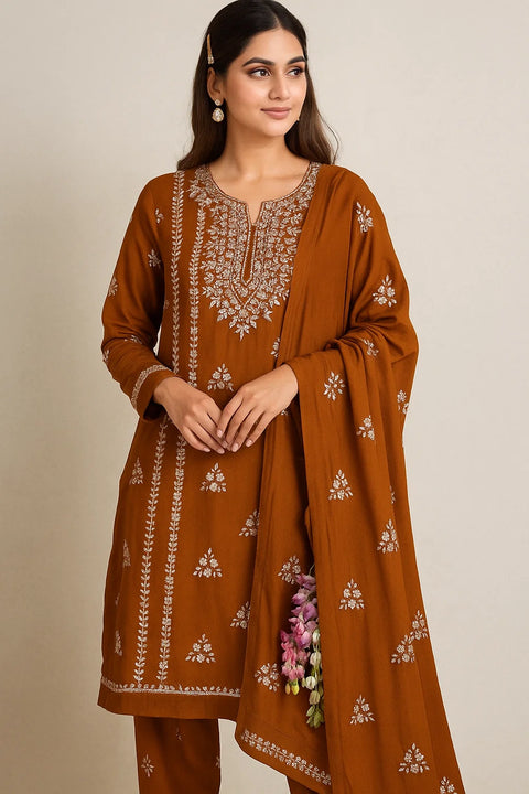 Handmade LCD Goota Kinari Embroidery 🧵 Linen 3 Pc Dress 👗