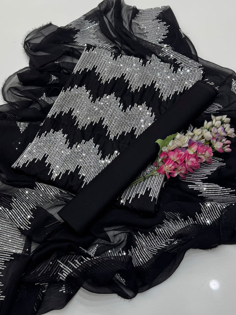 Beautiful Fancy Sequence Embroidery 🧵 Pure Lawn 3 PC Dress