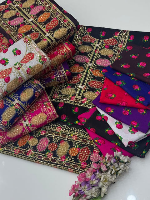 🔥 Winter’s Beautiful Embroidered Galla Daman Digital Printed 2 PC Dress