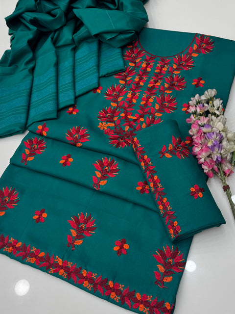 🔥 Beautiful Multi Parsi Tanka Handmade Style Embroidery 🧵 Dhanak 3 Pc Dress 👗