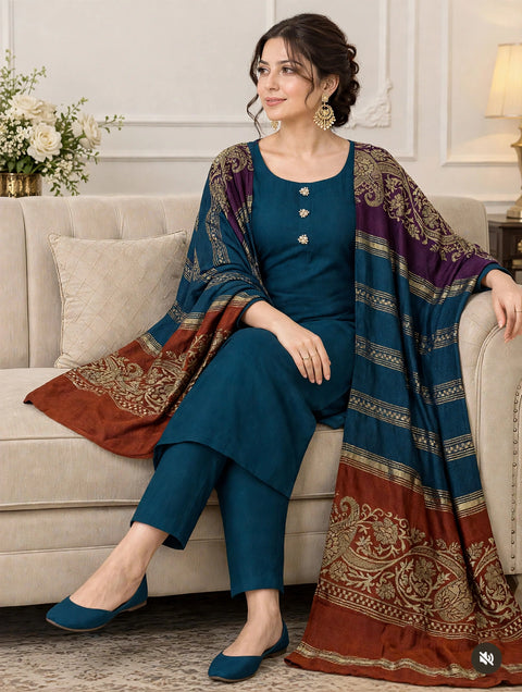 💕 #Winter’s Jacquard Pashmina Shawl With Dhanak 3 PC Dress 👗