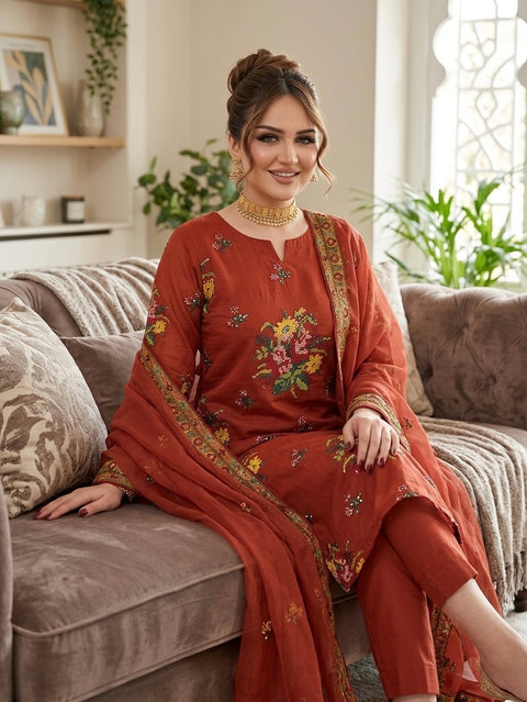 💕 Cross Stitch Sequence Embroidery 🧵Lawn 3 PC Dress 👗