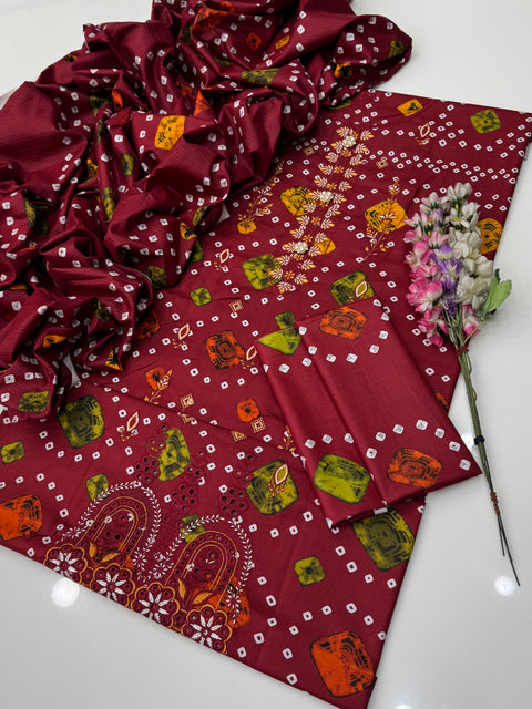 Shiffile Chikankari Embroidery Digital Printed Linen 3 PC Dress 👗