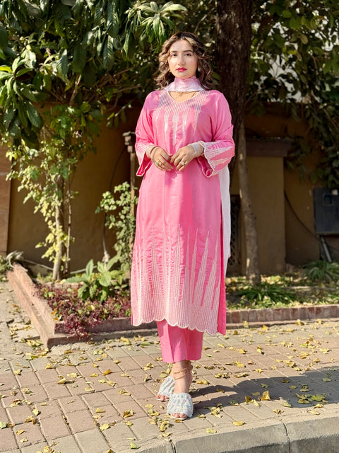 Fancy Sequence Embroidery 🧵 Viscous Silk 3 PC Dress 👗