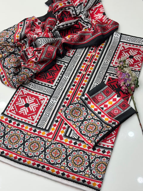 💕 Branded Digital Printed Superior Quality Shamooz Silk  3 PC Dress 👗