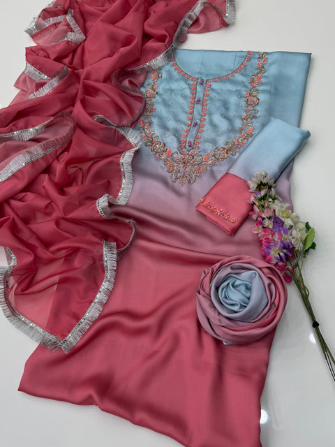 💕 #TRENDING #HANDWORK OMBRE PRINT SILK 3 PC 💕