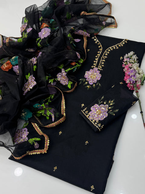 Fancy Party Wear Handwork Beads And Paint 🎨 Organza 2 Pc  Dress 👗