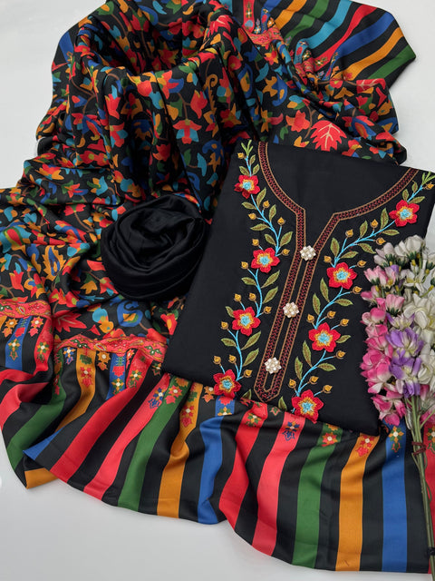 💕 WINTER’s Beautiful Digital 3D Flower Embroidery 🧵 Dhanak Marina 3 PC Dress 👗