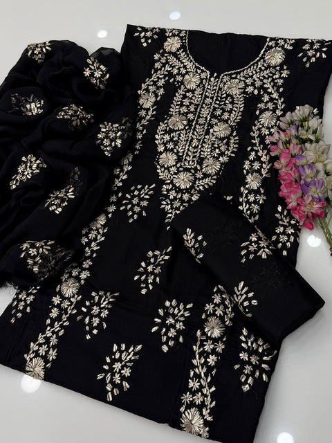 💕 Handmade Traditional Goota Kinari Work Embroidery 🧵 Pure Lawn 3 Pc Dress 👗