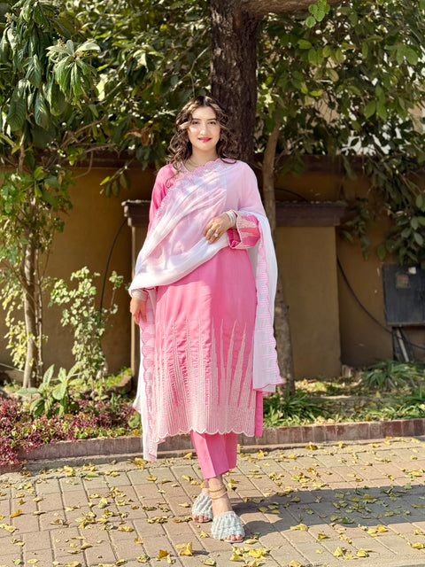 Fancy Sequence Embroidery 🧵 Viscous Silk 3 PC Dress 👗