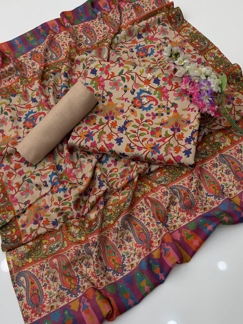 🔥KALAMKARI PASHMINA 3PC 🔥