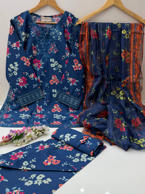 🔥 #STITCHED #LAWN WITH FARSHI SHALWAR 3PC 🔥