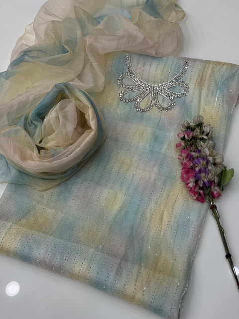 Beautiful Ombré Print Sheesha Silk Stone Work (Embroidered Neckline) 2 Pc Dress 👗