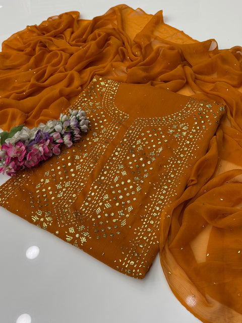 Indian Golden Mukesh Work Chiffion 2 Pc Dress 👗
