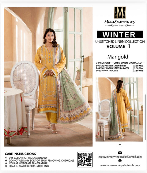 🔥 💯% Original Mausummery Brand Digital Printed Linen 3 Pc Dress 👗