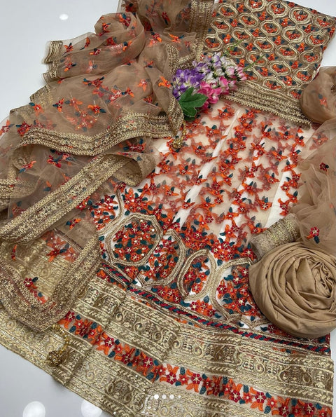 Fancy Emboidered Frock 3 Pc Dress