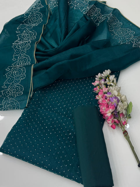 Party Wear Beautiful Stone Work Pure Organza Allover 3 Pc 👗