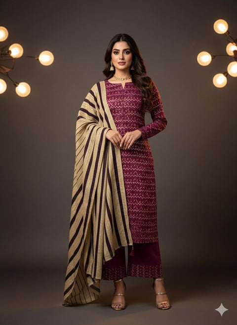 🔥#WINTER’s Beautiful & Elegant Style Dhanak Bareeze Embroidered 3 PC  👗
