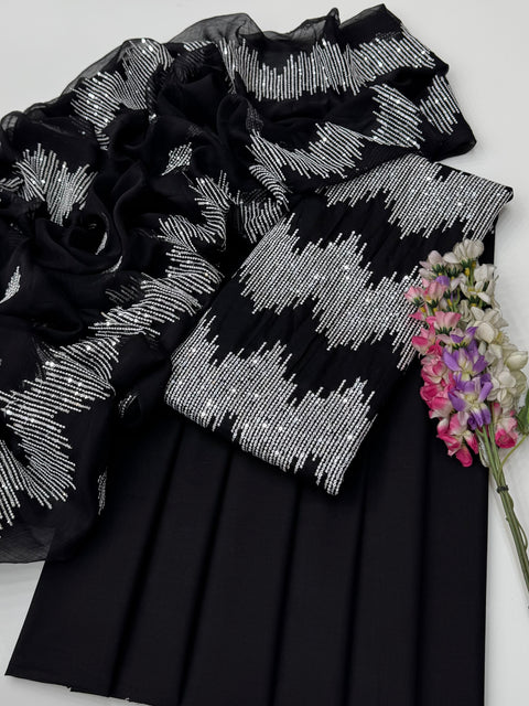 Beautiful Fancy Sequence Embroidery 🧵 Pure Lawn 3 PC Dress