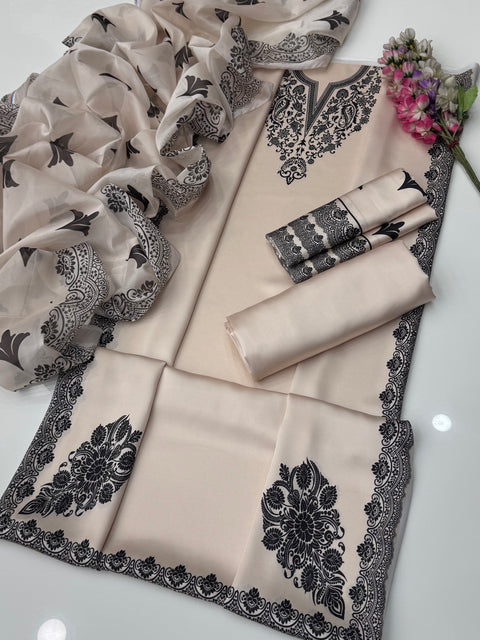 🔥 Branded Trending Printed Shamooz Silk 3 PC Dress 👗