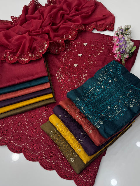 Party Wear’s Fancy Sequence Shiffile Chikankari Viscous 3 Pc 👗
