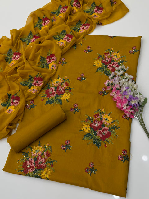💕 Cross Stitch Sequence Embroidery 🧵Lawn 3 PC Dress 👗