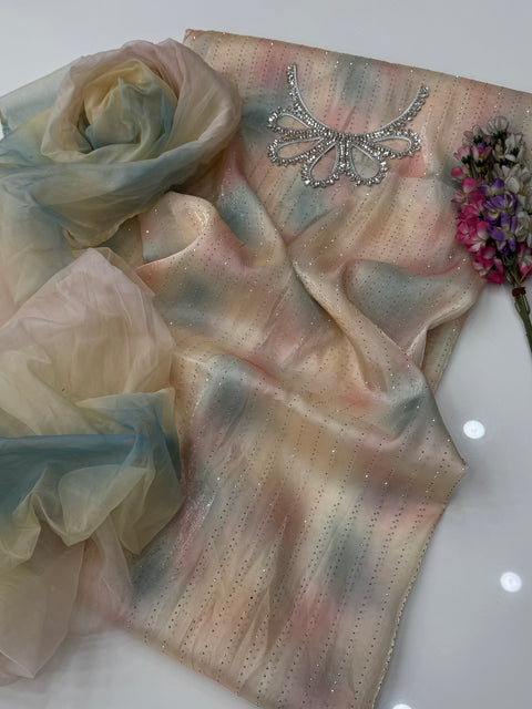 Beautiful Ombré Print Sheesha Silk Stone Work (Embroidered Neckline) 2 Pc Dress 👗