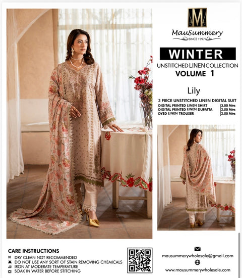 🔥 💯% Original Mausummery Brand Digital Printed Linen 3 Pc Dress 👗