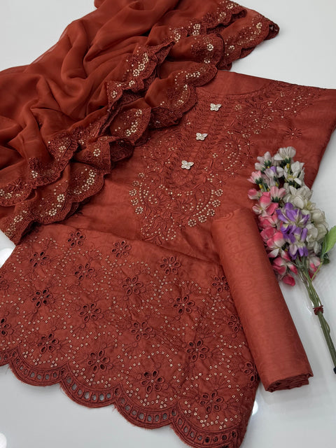 Party Wear’s Fancy Sequence Shiffile Chikankari Viscous 3 Pc 👗